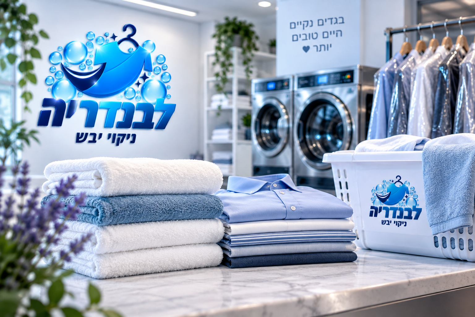 חליפות וחולצות תלויות במכבסה מקצועית להמחשת שירותי ניקוי יבש של לבנדריה בפרדס חנה כרכור